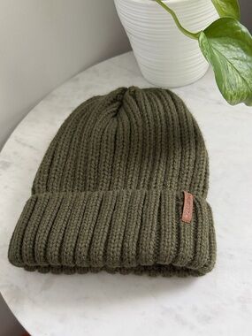 Olive Green Ribbed Knit Beanie